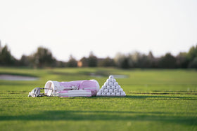 Generic children's golf bag pink wipe-clean material, easy maintenance after practice.
