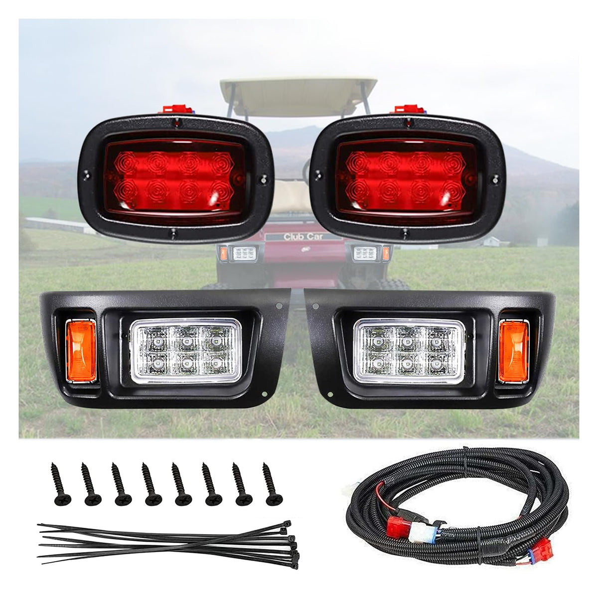 Generic Club Car DS LED headlights front view for clear daytime and night visibility.