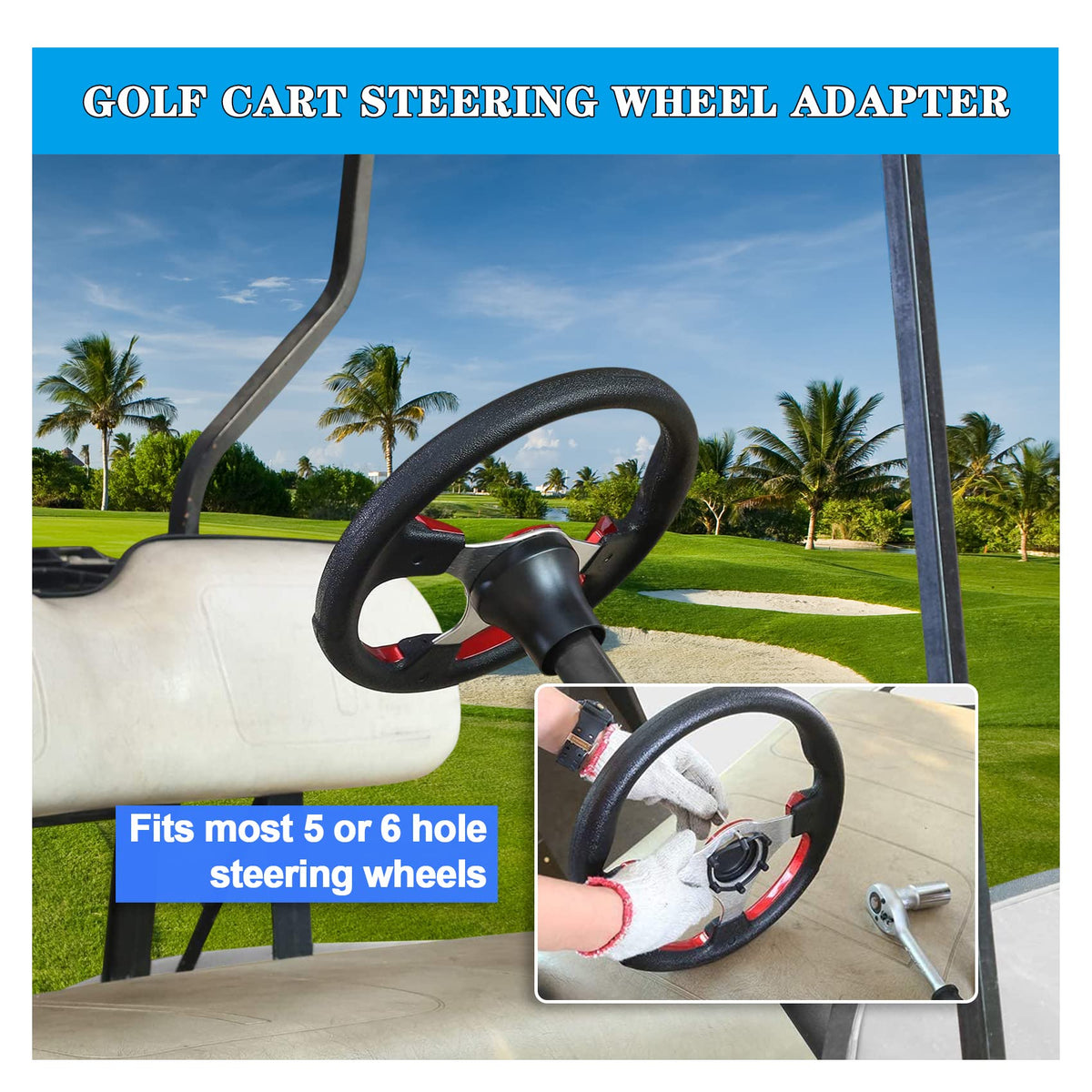 Generic Club Car Precedent adapter supports 6-hole wheels for versatile pairing.