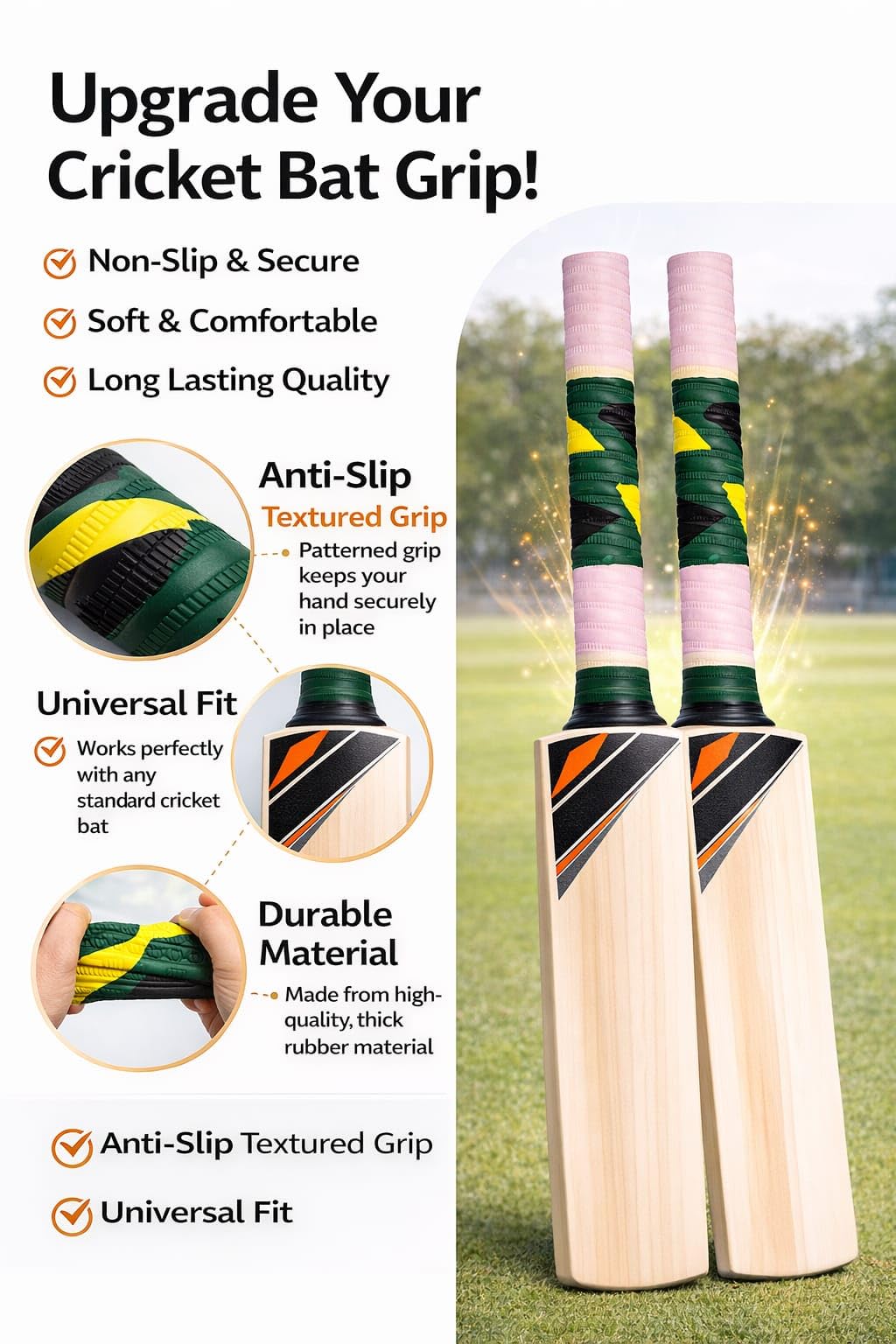 Generic cricket bat grip featuring a colorful design for on-field visibility