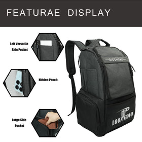 Generic Disc Golf Bag six pockets organize water bottle, towel, scorecard and more.