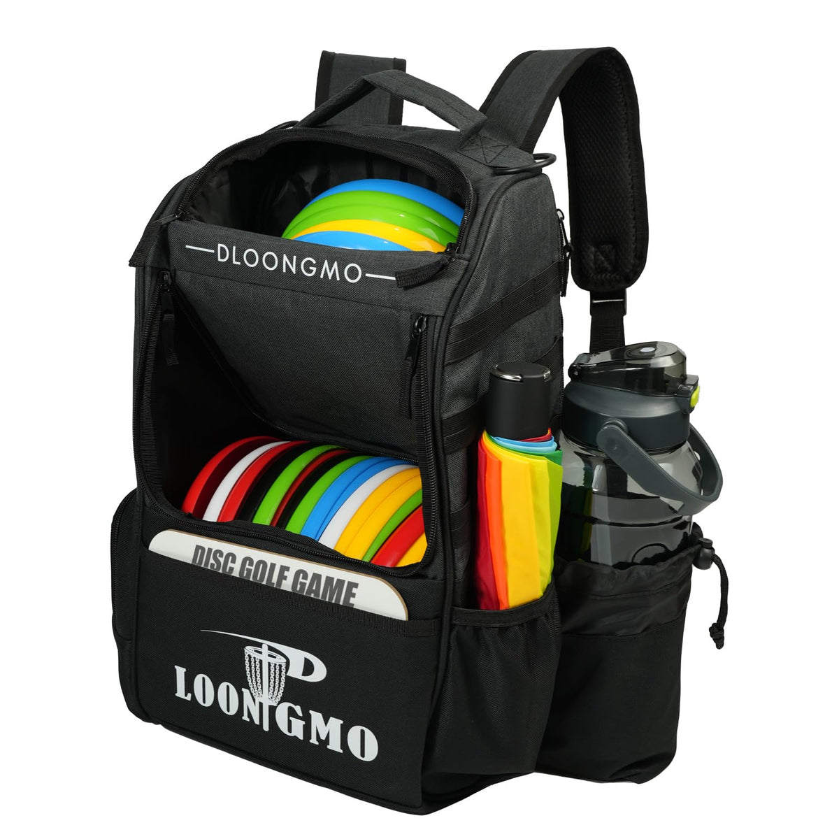 Generic Disc Golf Bag stands upright with a sturdy base for quick setup.