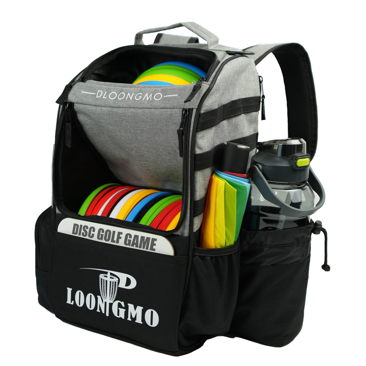 Generic disc golf bag standing base support maintains upright position.