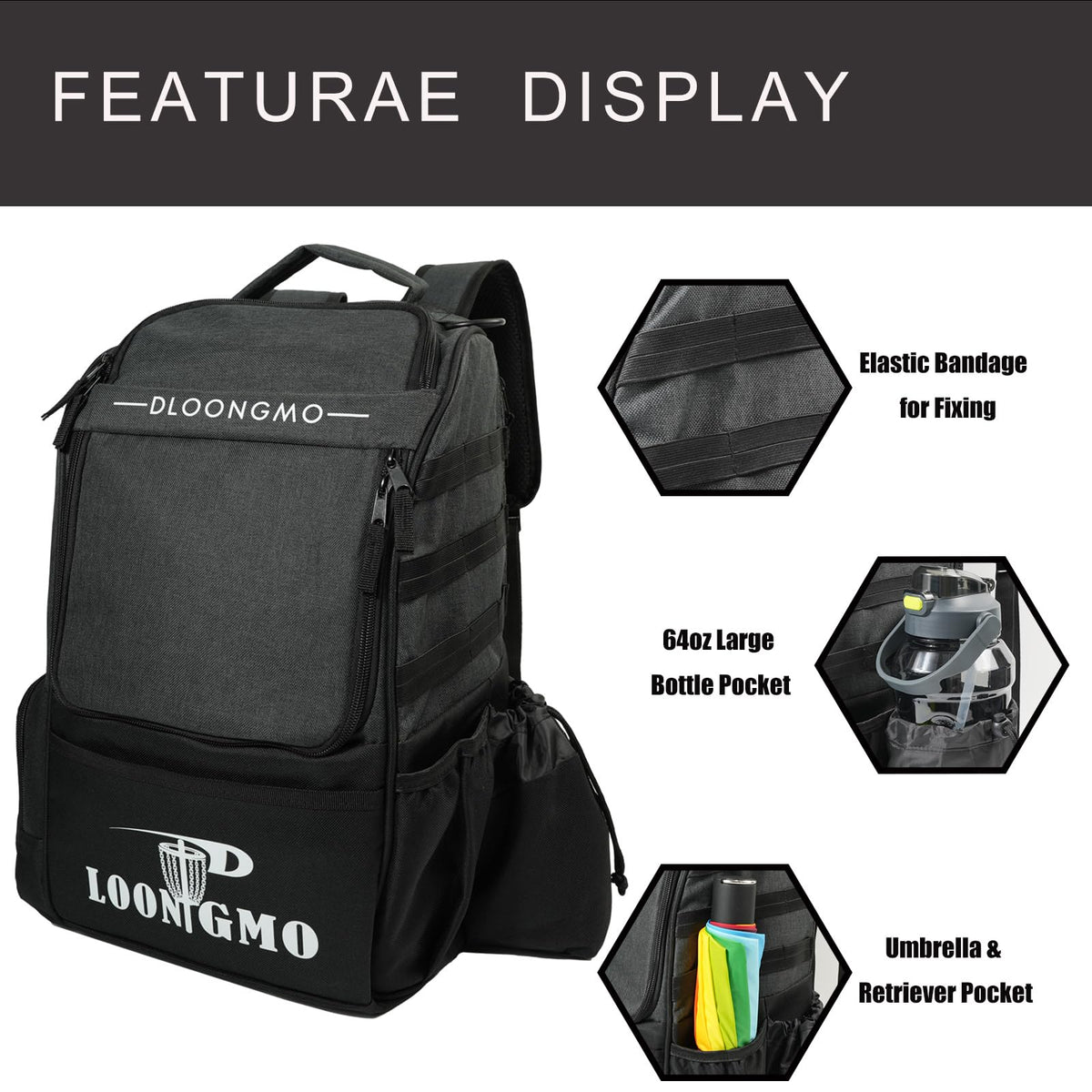 Generic Disc Golf Bag upper compartment stores 5+ discs for quick access mid-round.