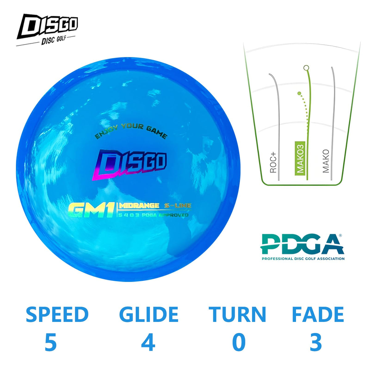 Generic DISGO three-disc set front view for tournament-grade discs