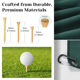 Generic divot tool and microfiber towel for on-course care