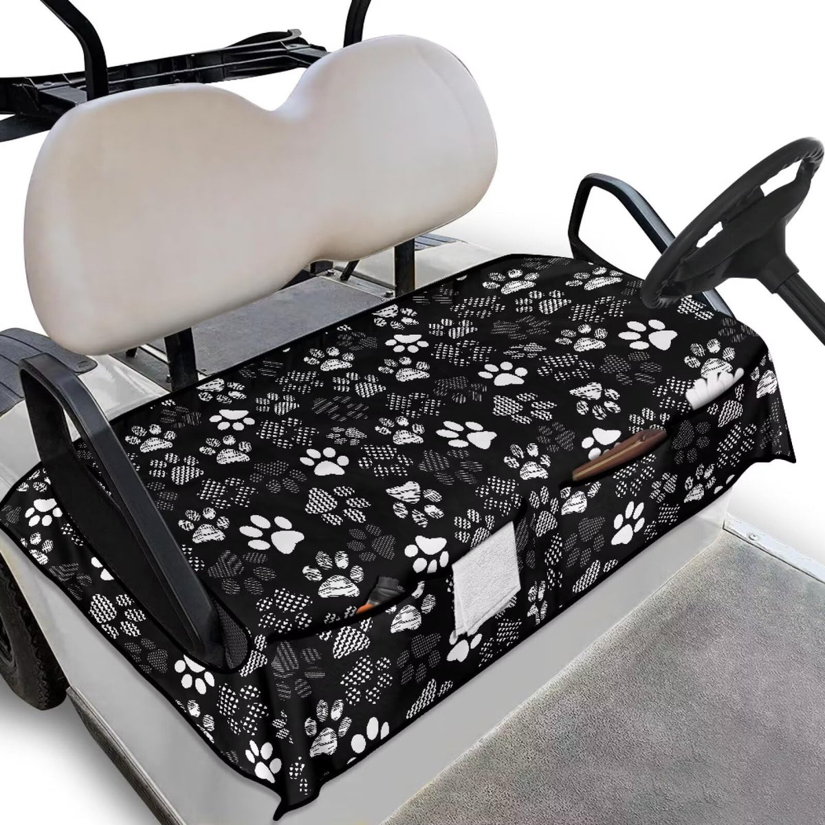 Generic Dog Paws golf cart seat cover with pockets for towels and phones
