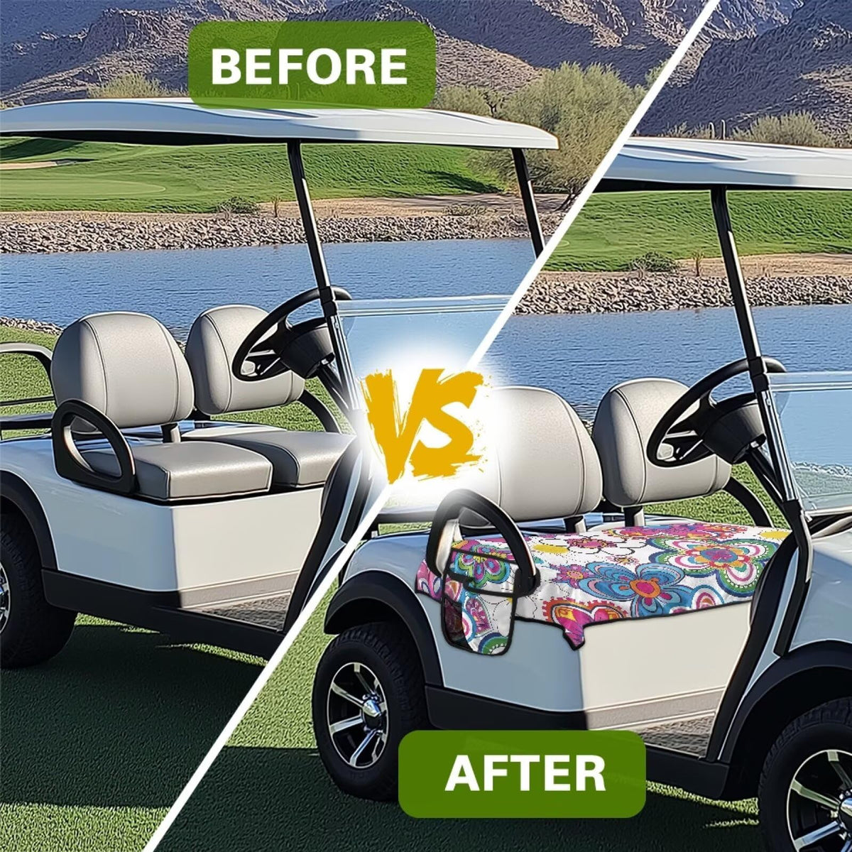 Generic Flower Golf Cart Seat Cover anti-slip design reduces sliding.