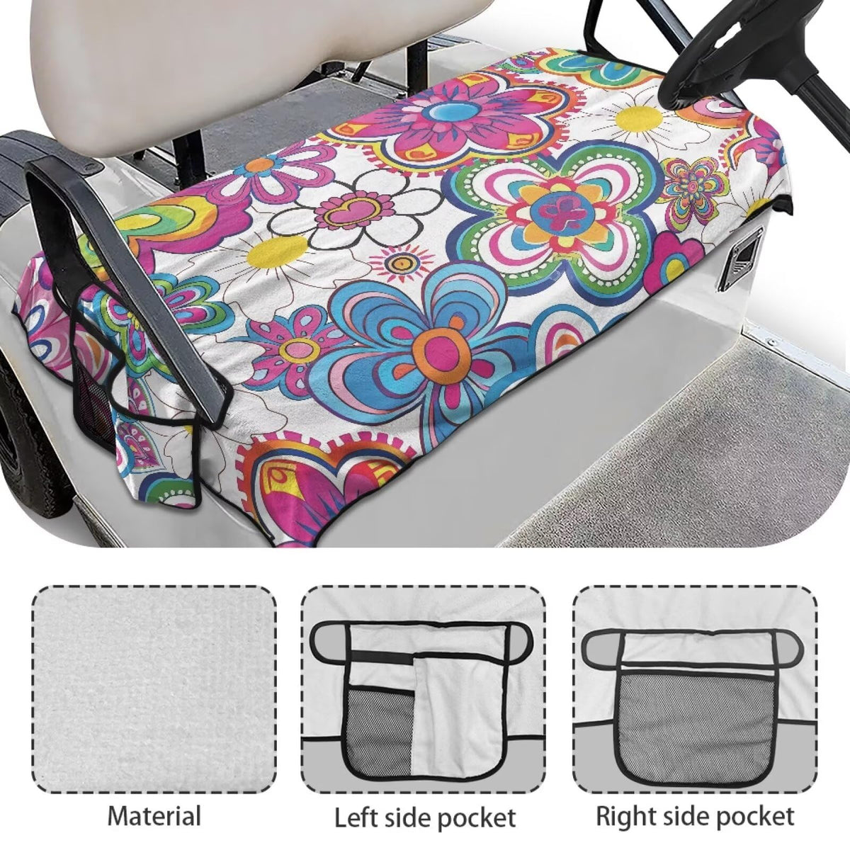Generic Flower Golf Cart Seat Cover machine washable for easy cleaning.