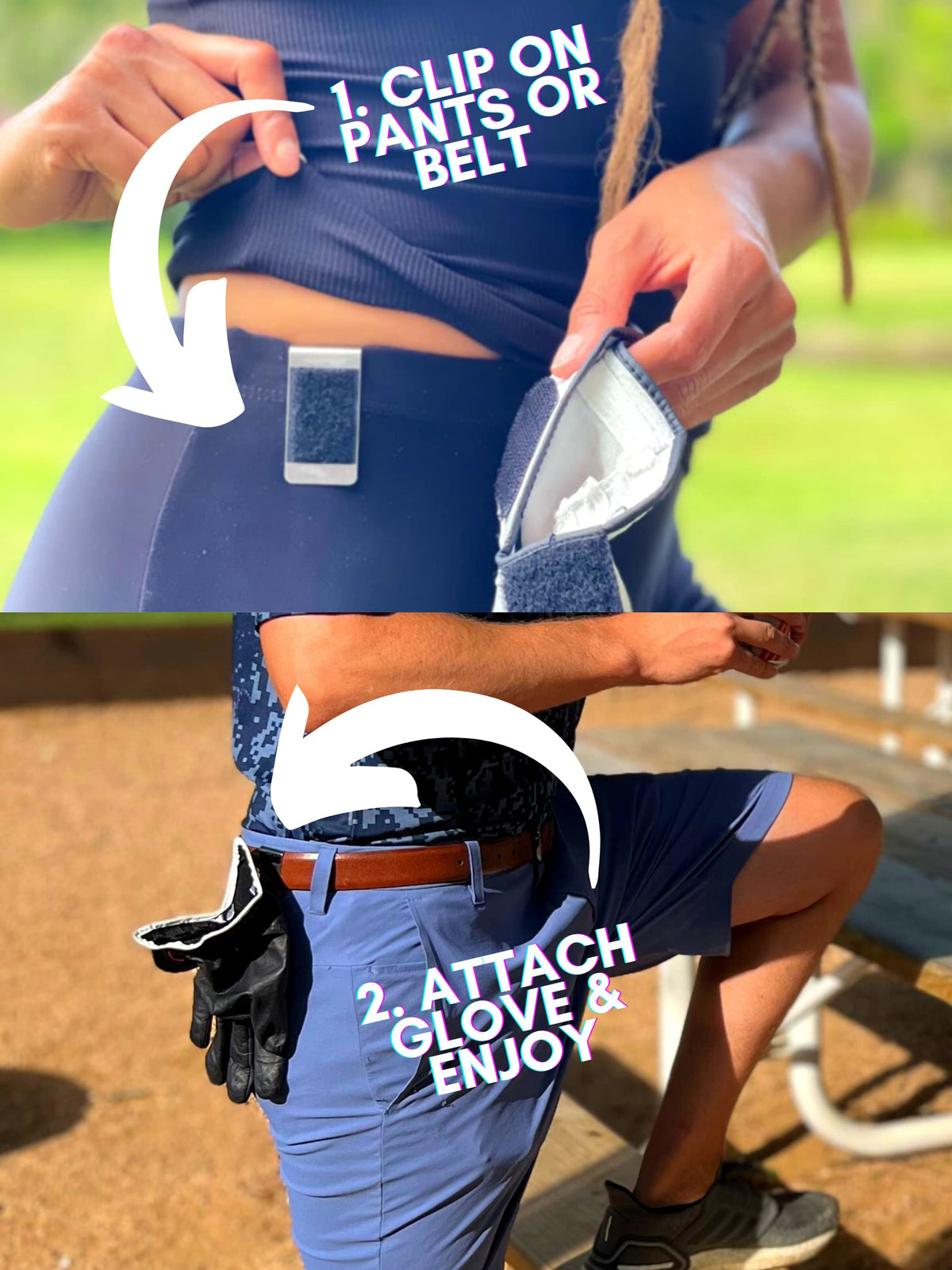 Generic Glove Caddy belt clip provides hands-free organization while playing.