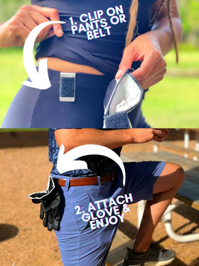 Generic Glove Caddy belt clip provides hands-free organization while playing.