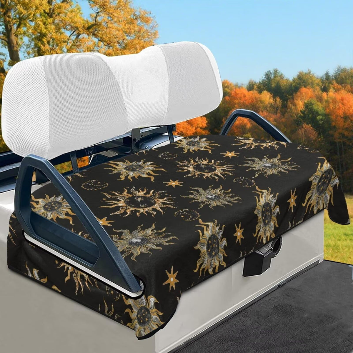 Generic Golden Winter seat cover demonstrates easy buckle installation.
