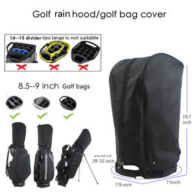 Generic golf bag cover side view shows easy band-adjustment for a snug fit.