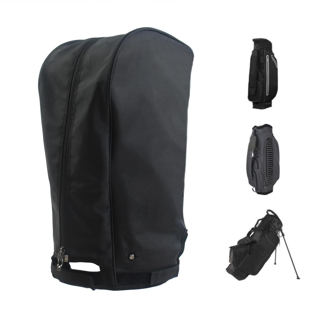 Generic golf bag cover top view demonstrates secure 8-9 inch fit protecting clubs.