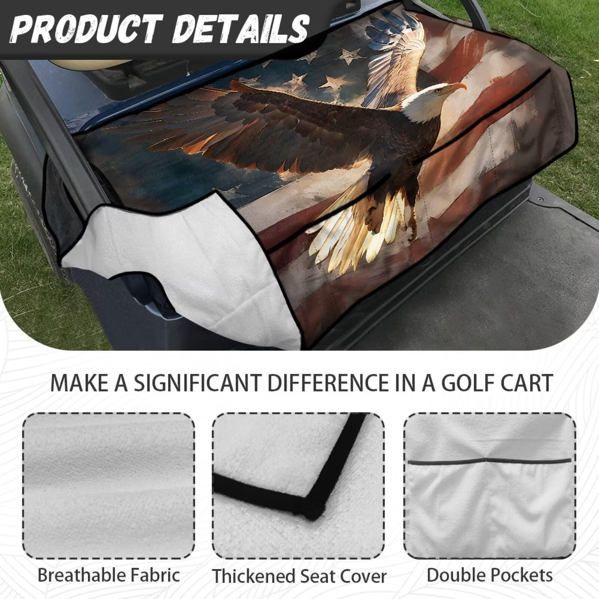 Enhance golf cart aesthetics with patriotic print and practical protection.