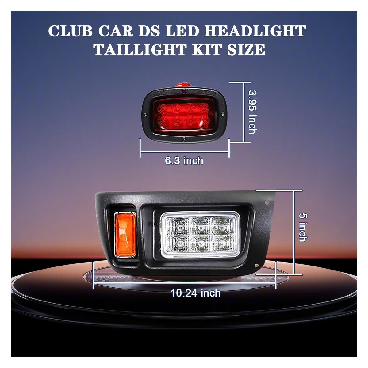 Generic golf cart DS LED kit in use during night drive for enhanced visibility.