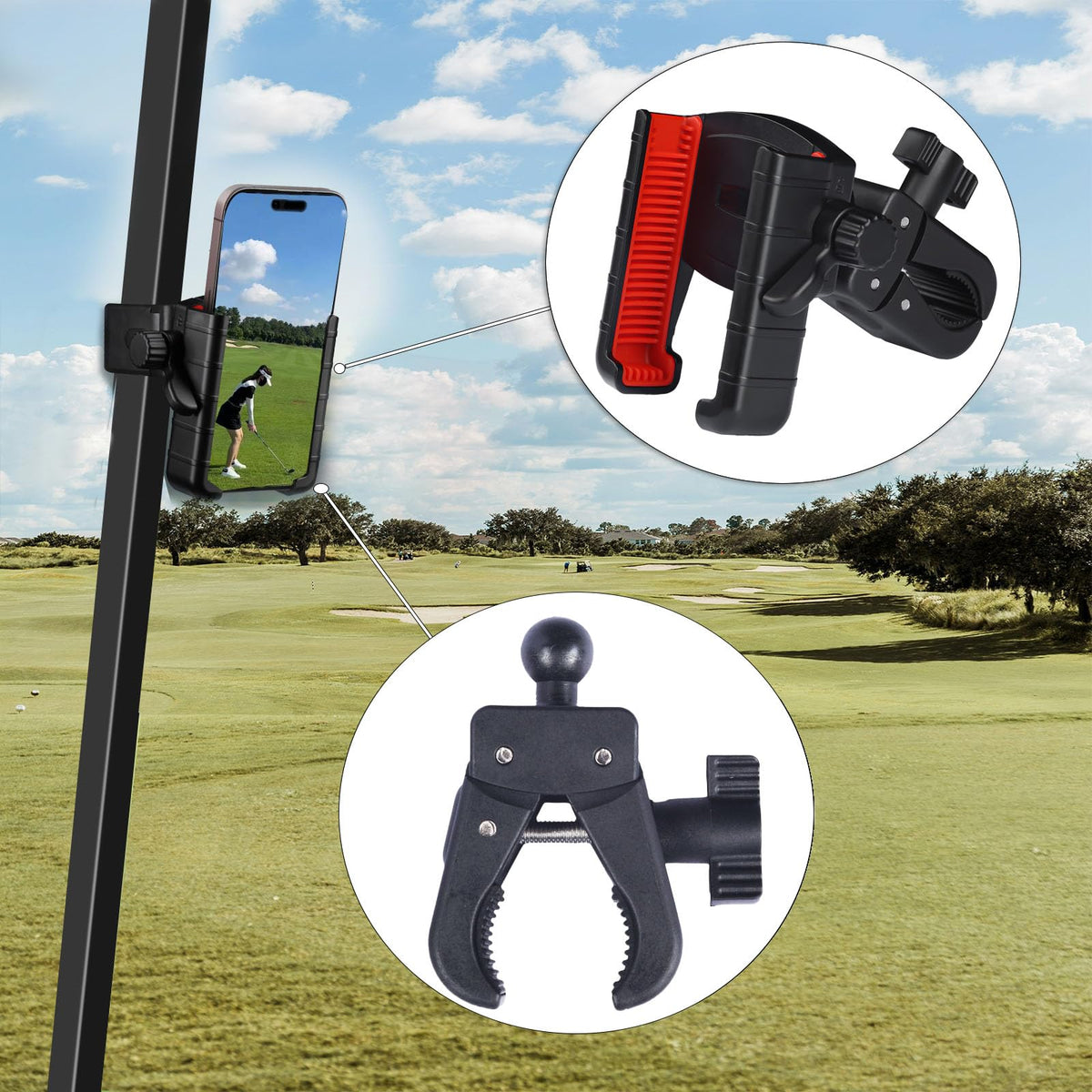 Generic golf cart phone holder 360-degree rotation for optimal viewing