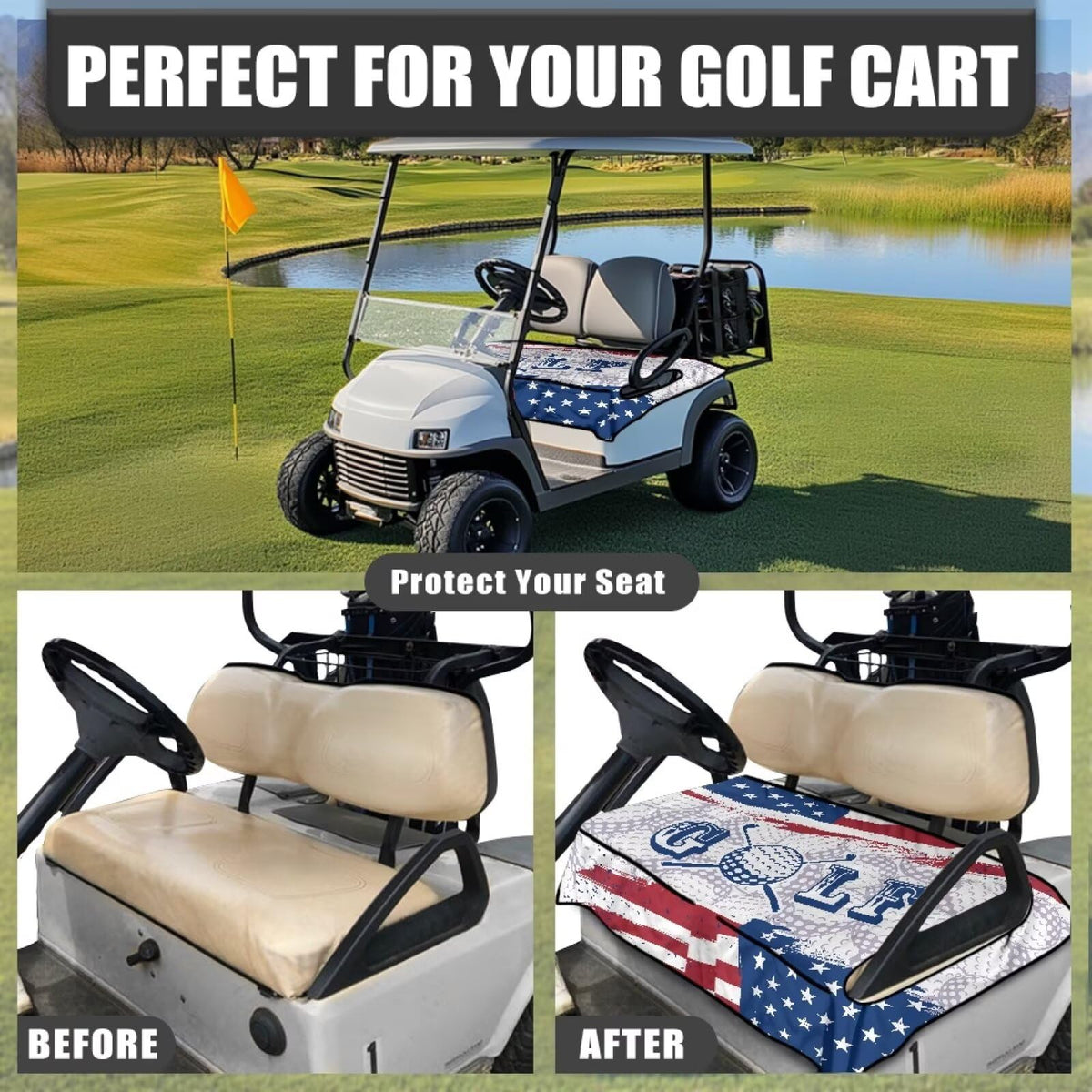 Generic Golf Cart Seat Blanket with American flag print adds style to rides