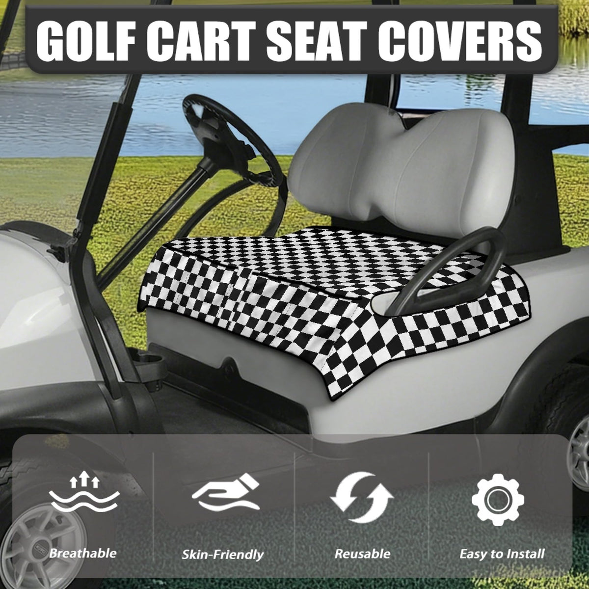 Generic golf cart seat cover with four front pockets for easy storage.