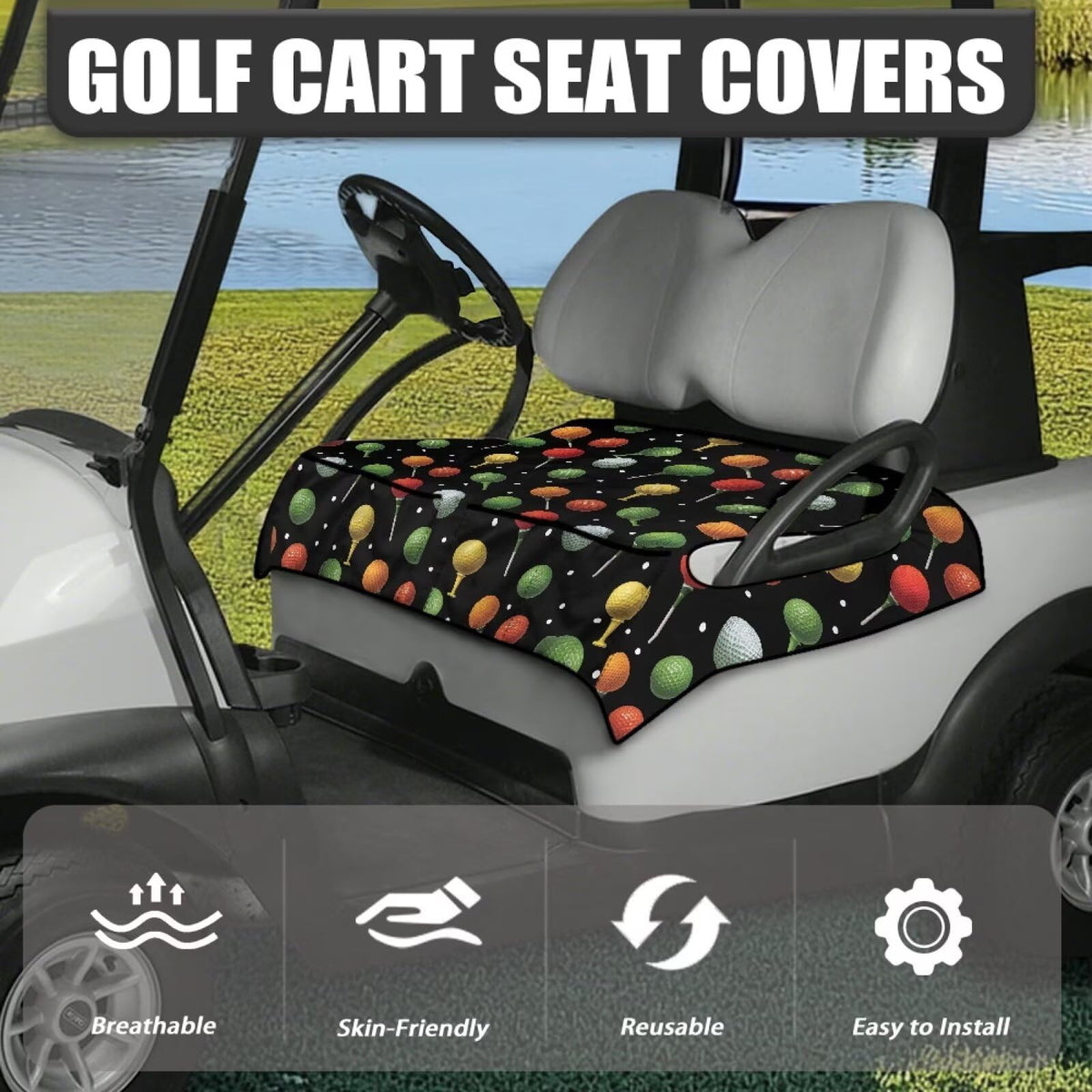 Generic seat cover with four front pockets to stash towels, cups, and gloves.