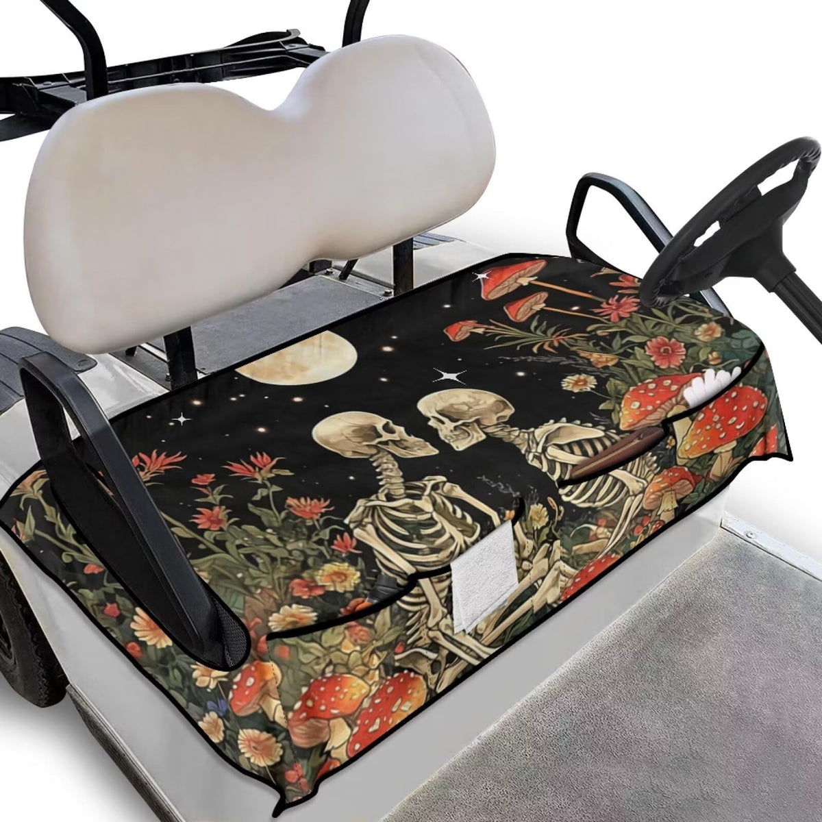 Generic golf cart seat cover soft-fit on a two-seat cart for comfort