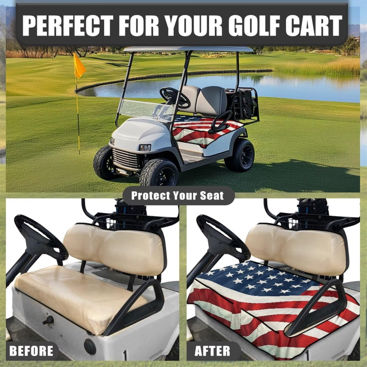 Generic Golf Cart Seat Covers front pockets for towels, phones, and sunglasses.