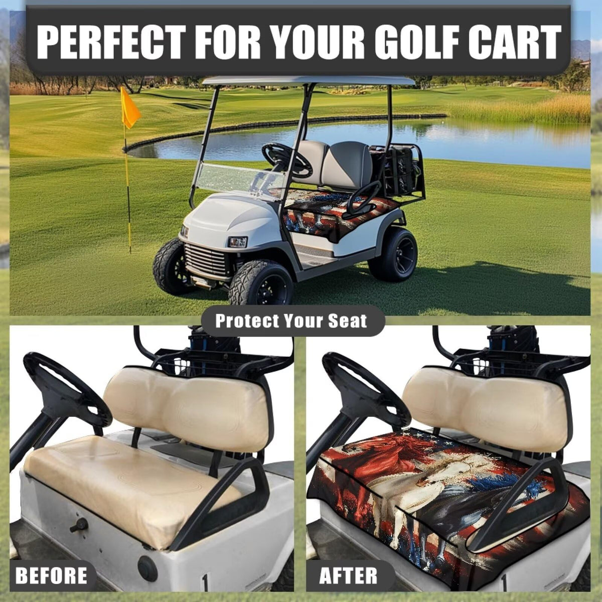 Soft thickened polyester-spandex seat blanket adds comfort during longer golf sessions.