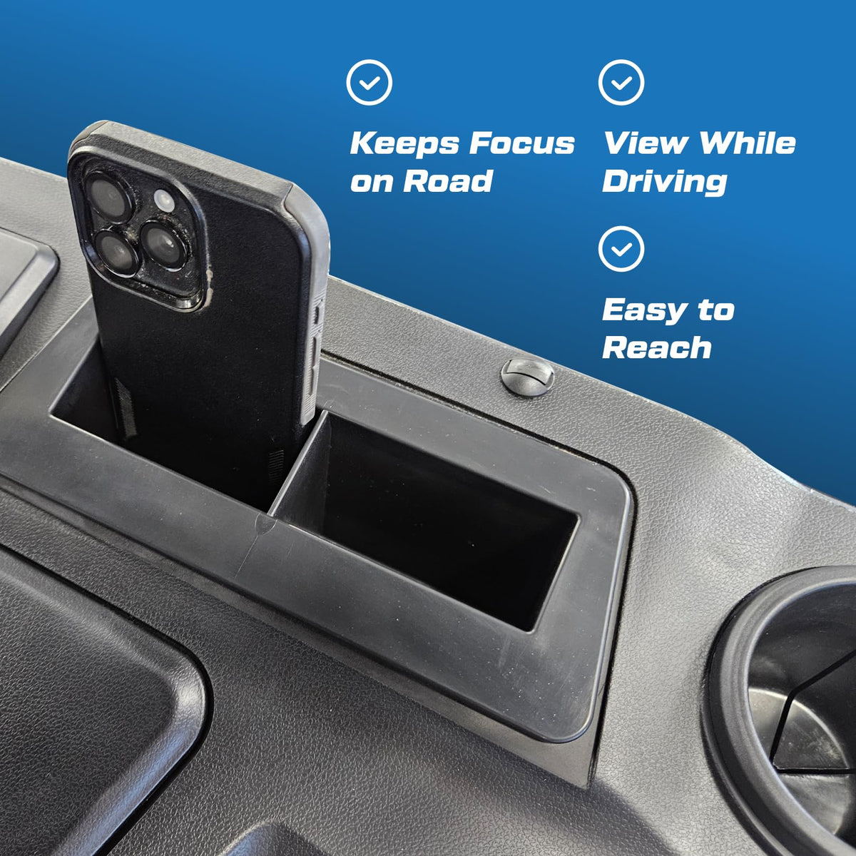 Generic Golf Cart Split Cell Phone Holder for 2-passenger Ranger offers quick access.