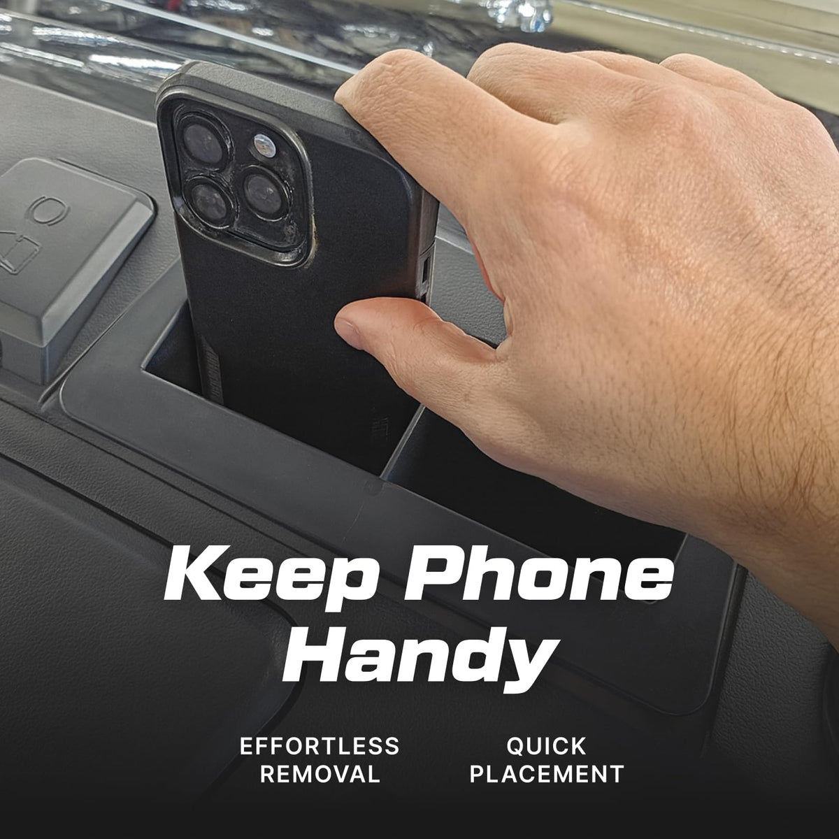 Generic Golf Cart Split Cell Phone Holder enables GPS viewing while driving.