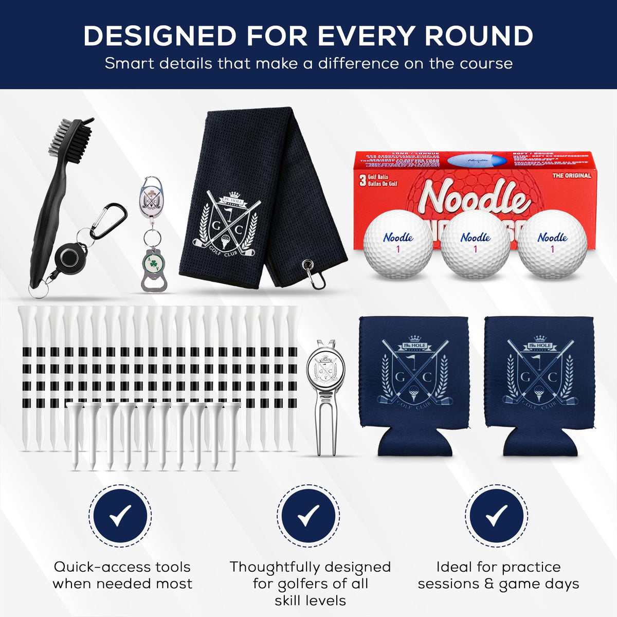 Generic Golf Gift Kit retractable brush cleans grooves on the go.