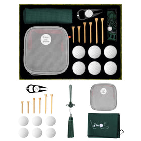 Generic golf gift set with lucky knot charm on organizer bag for easy storage