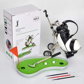 Generic Golf pen holder on a desk adds playful organization
