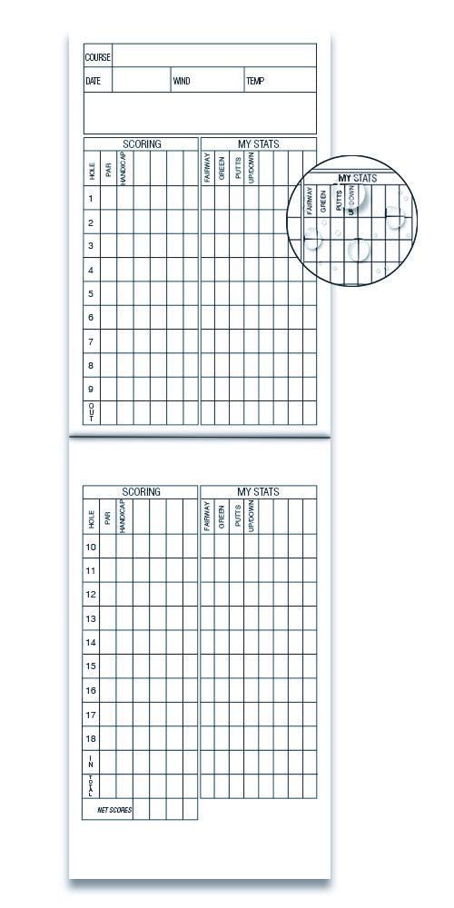 Generic golf scorecard book weatherproof paper resists rain and sweat.