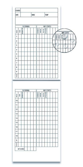 Generic golf scorecard book weatherproof paper resists rain and sweat.