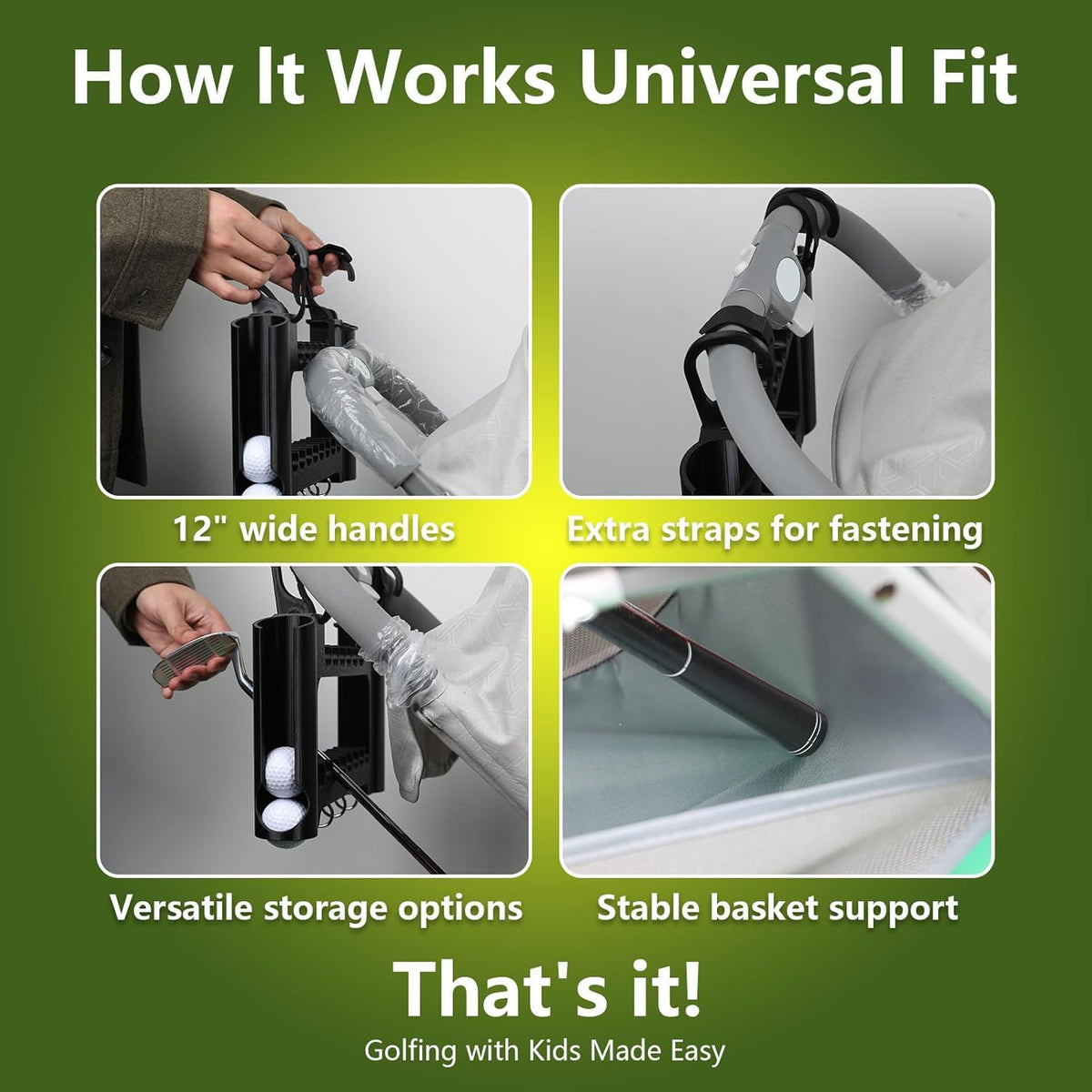 Generic Golf Stroller Attachment fits most strollers for secure outings