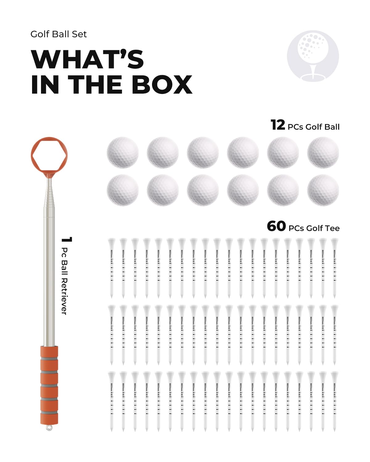 Generic Golf tees six-height set for easy height adjustment and stable setups.