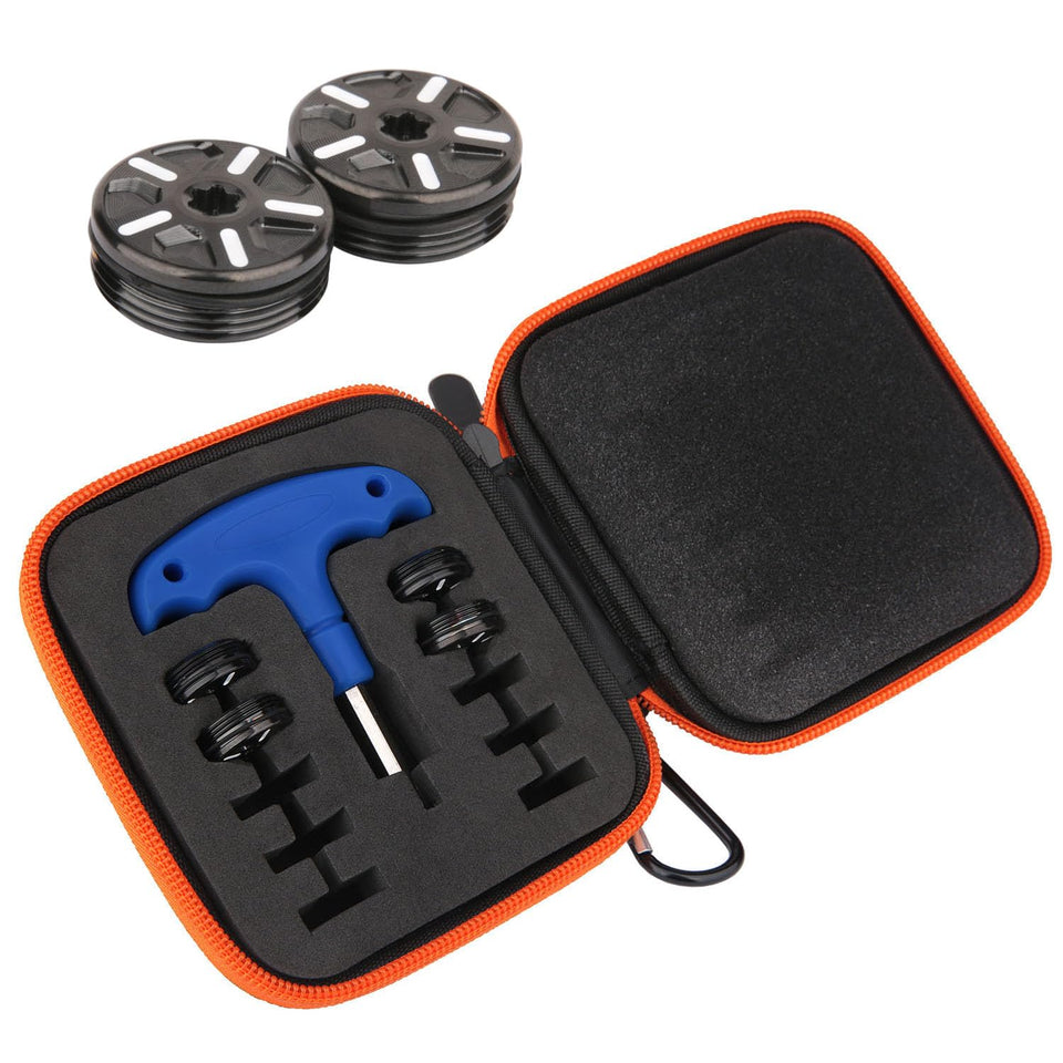 Generic golf weights kit close-up showing 2x15g and 2x20g for customizable feel.