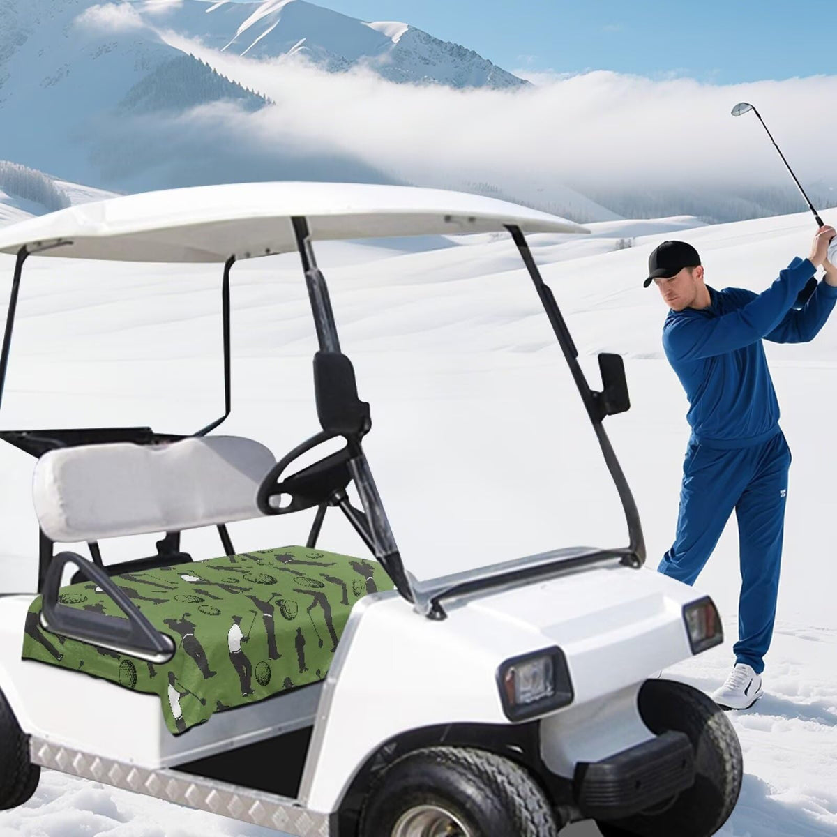Generic Green Golfer flannel seat towel close-up highlights softness and insulation benefits