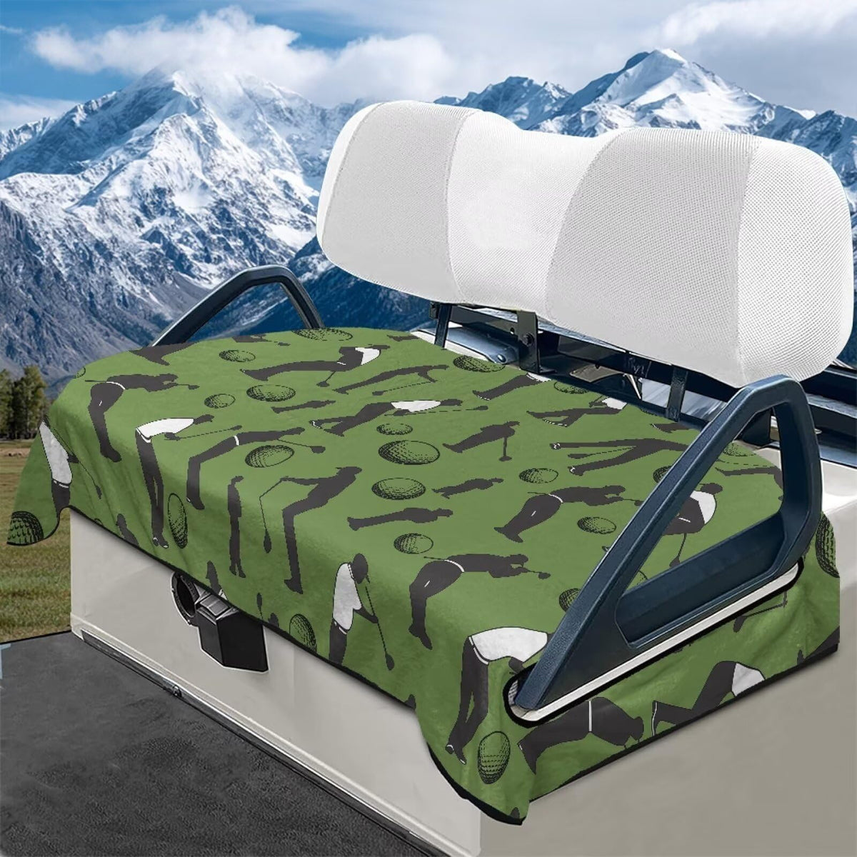 Generic Green Golfer winter seat cover in flannel keeps you warm on cold golf cart rides