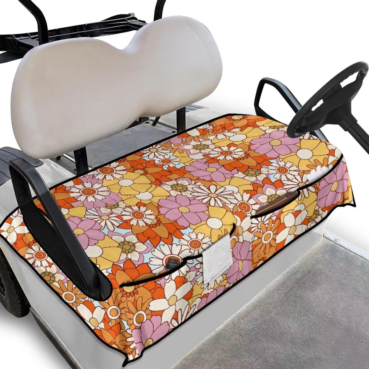 Generic Hippie Flowers seat cover fabric close-up shows soft, durable blend.