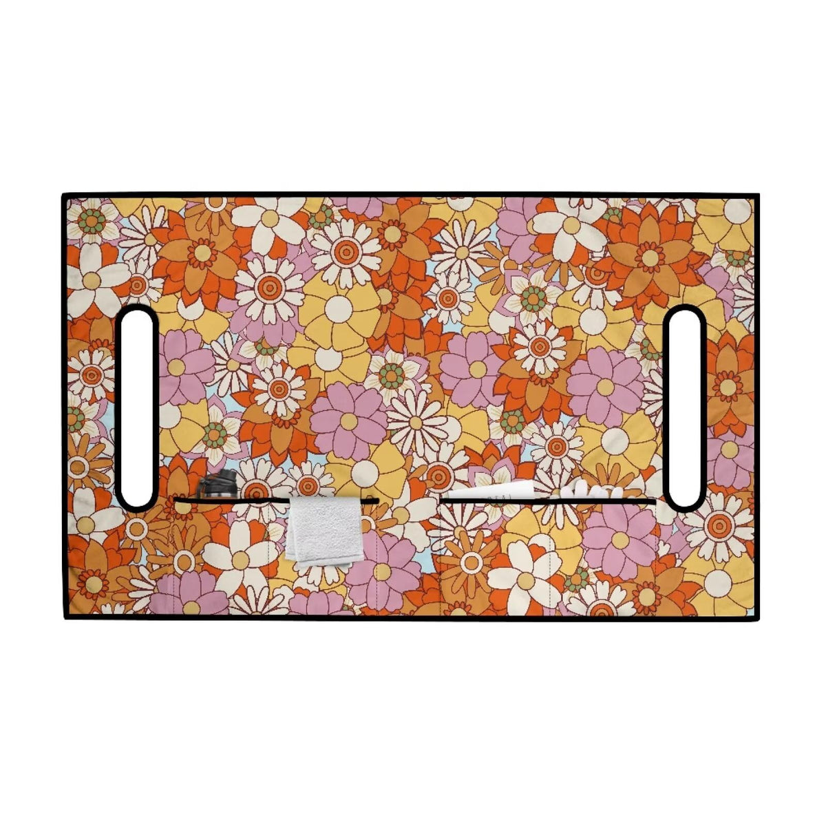 Generic Hippie Flowers seat cover front pockets showcase convenient storage.