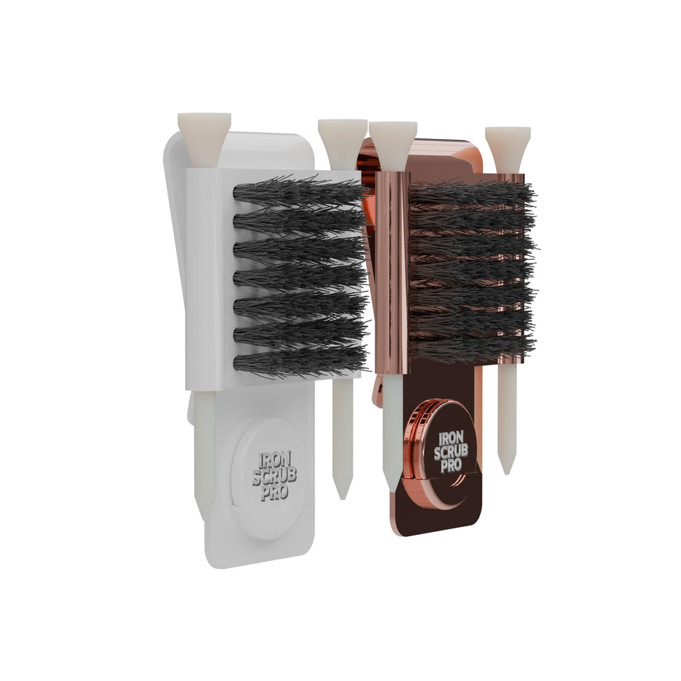 Generic Iron Scrub Pro golf club cleaner brush keeps grooves clean for better contact.