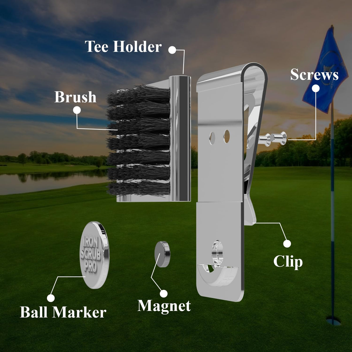 Generic Iron Scrub Pro on-course usage with clip attached to bag