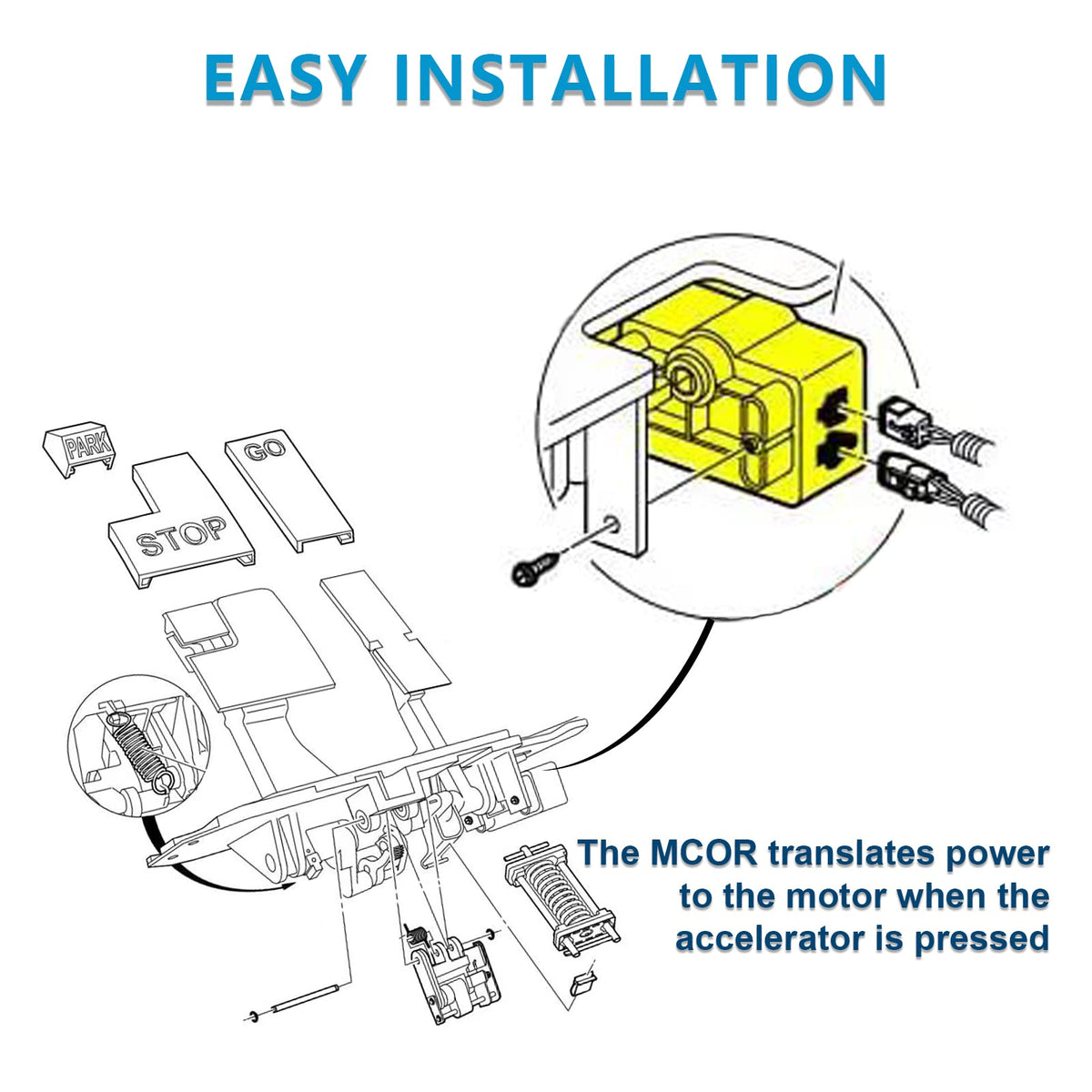 Generic MCOR Potentiometer Accelerator installed on Club Car Precedent for easy direct replacement