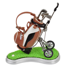 Generic mini-golf-bag-and-balls highlights collectible desk decor for golf fans.