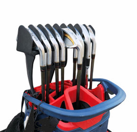 Generic No-Rattle Golf Club Organizer slot design secures irons.