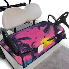 Generic Palm Tree Golf Cart Seat Cover shows universal fit for most carts and easy setup