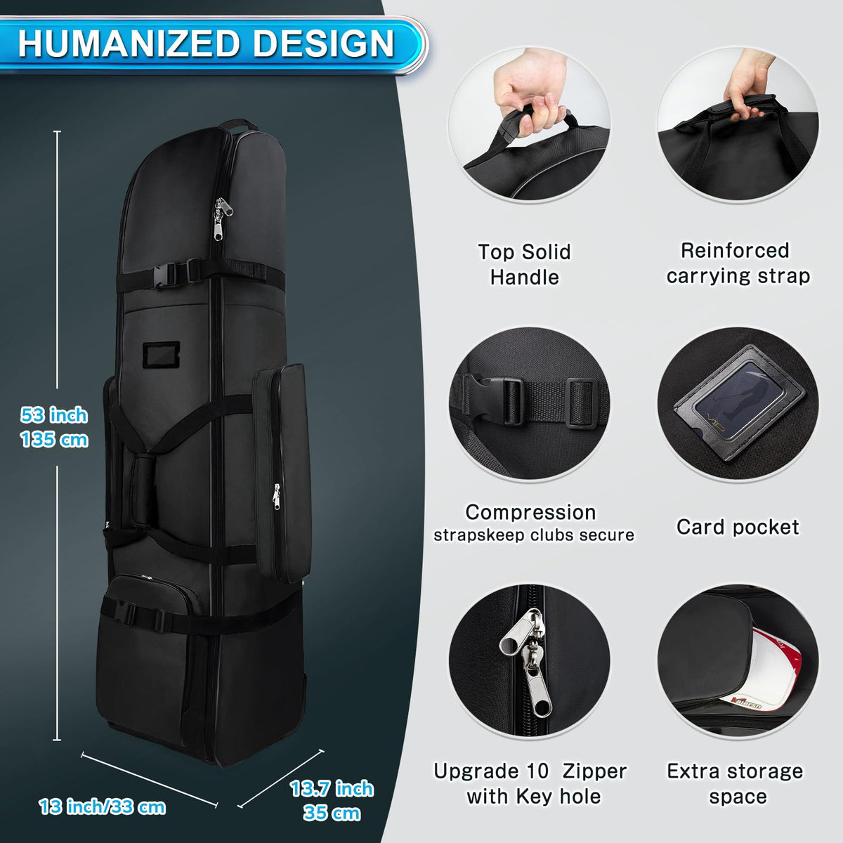 Generic Premium Golf Travel Bag features 0.6-inch EPE padding for club protection.