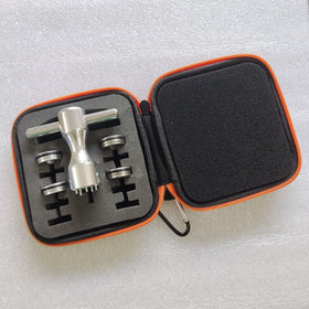 Durable case keeps four weights organized for travel