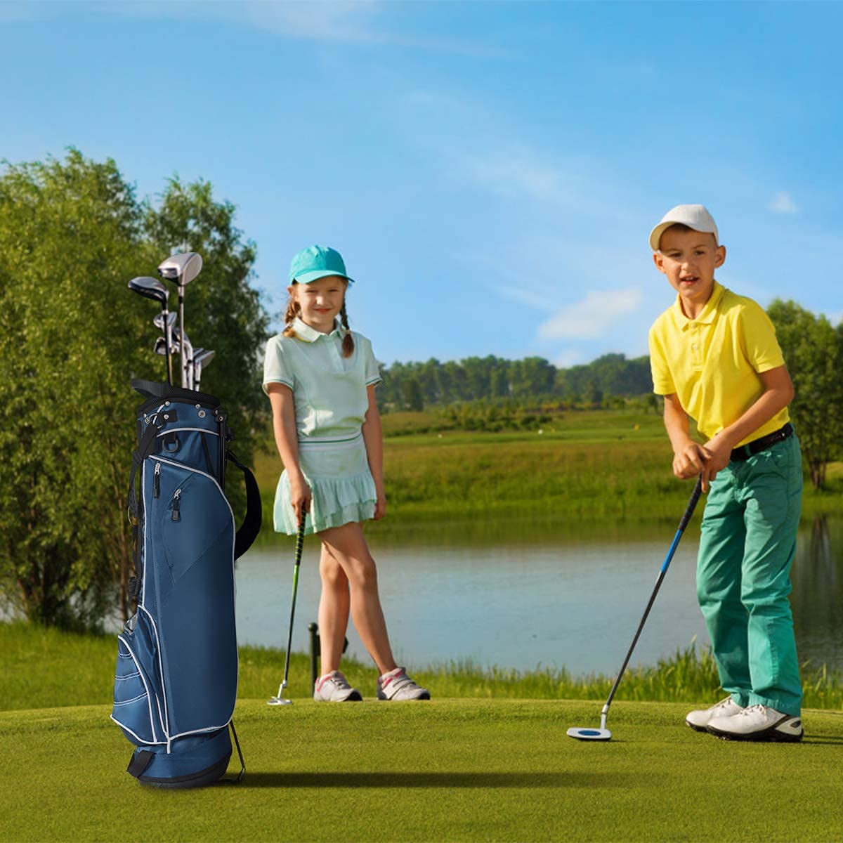 Generic Salches golf stand bag blue foot base, stable stand on surfaces